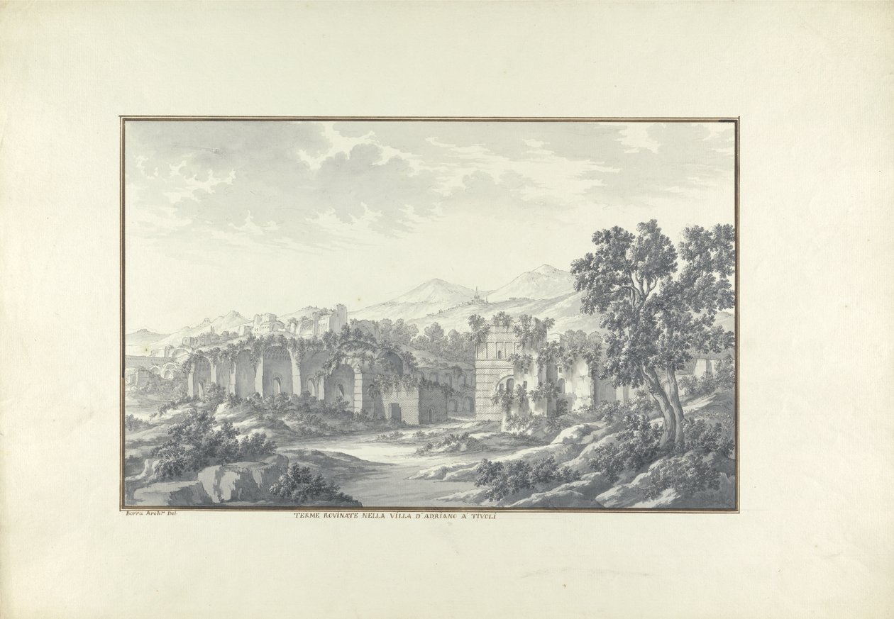 Vue des bains en ruine à la villa d