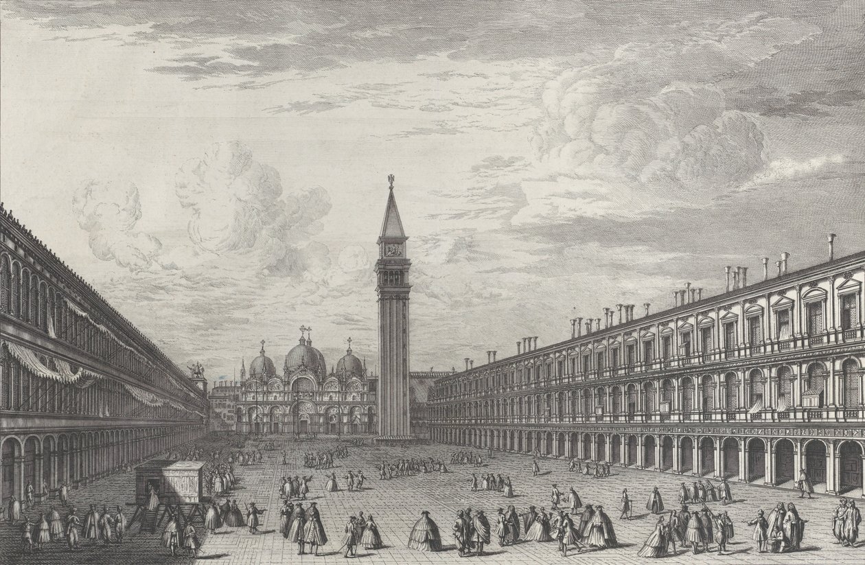 Piazza San Marco vers la Basilique et le Campanile, 1763 - Giovanni Battista Brostoloni
