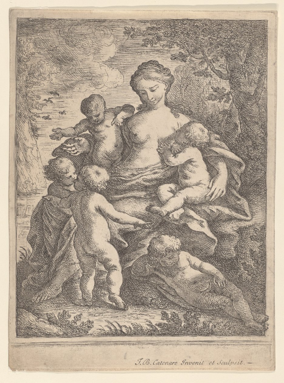 Charité, assise dans un paysage entourée de cinq enfants nus, 1692-1727 - Giovanni Battista Catenaro