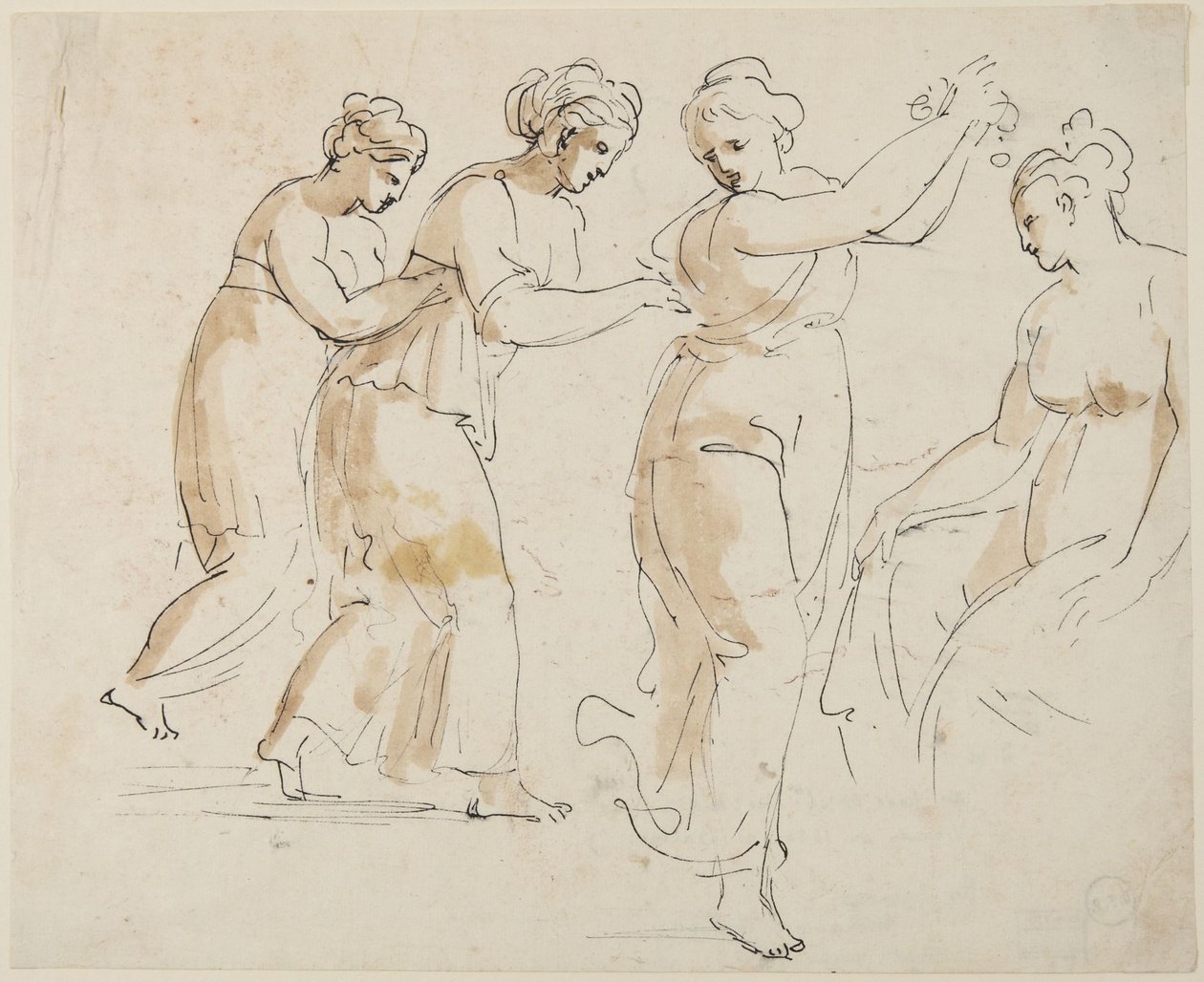 Une nymphe assise et trois nymphes dansantes - Giovanni Battista Cipriani