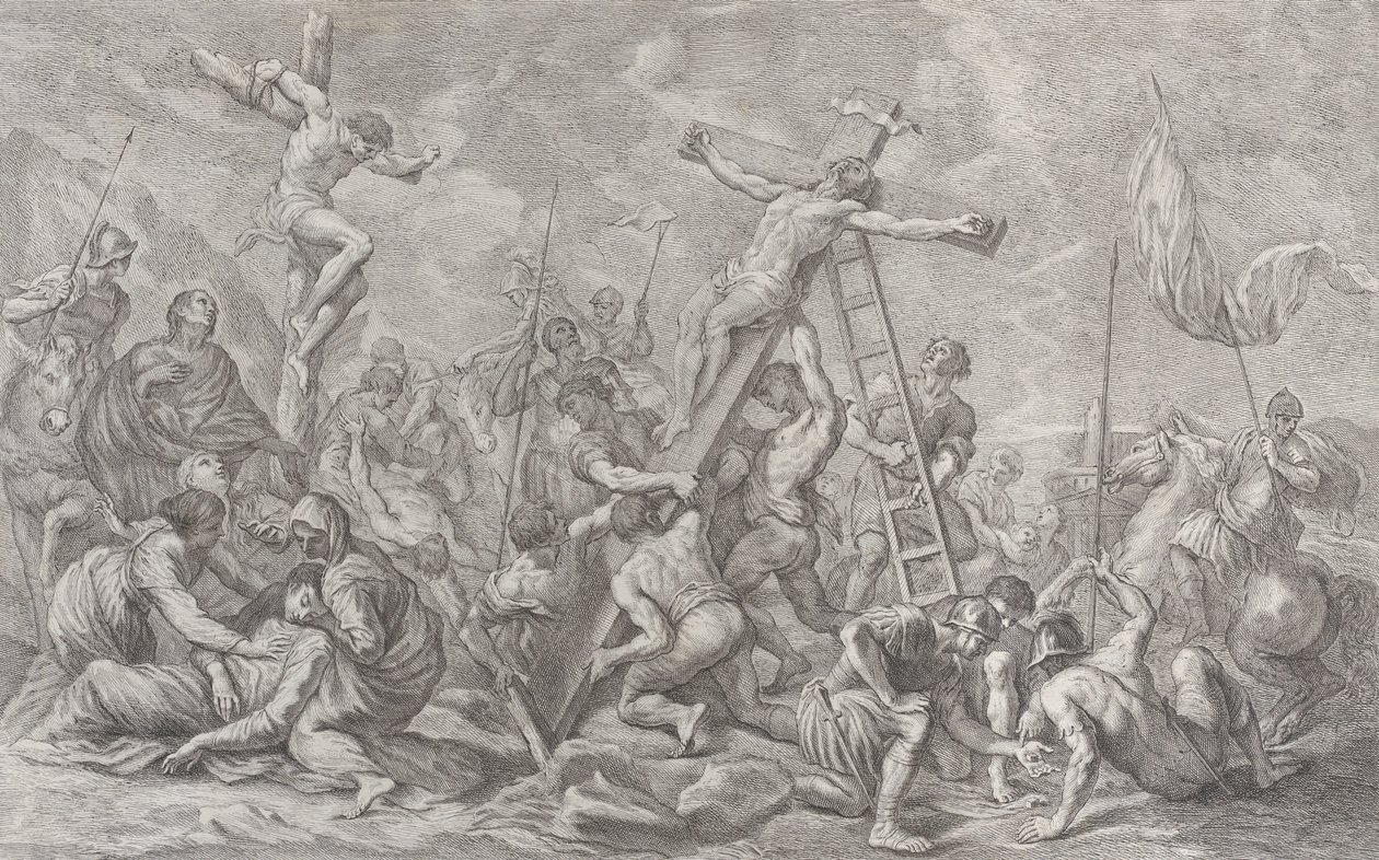 La Crucifixion, avec la descente de la croix au centre, des soldats partout, et un voleur, 1762 - Giovanni Battista Cipriani
