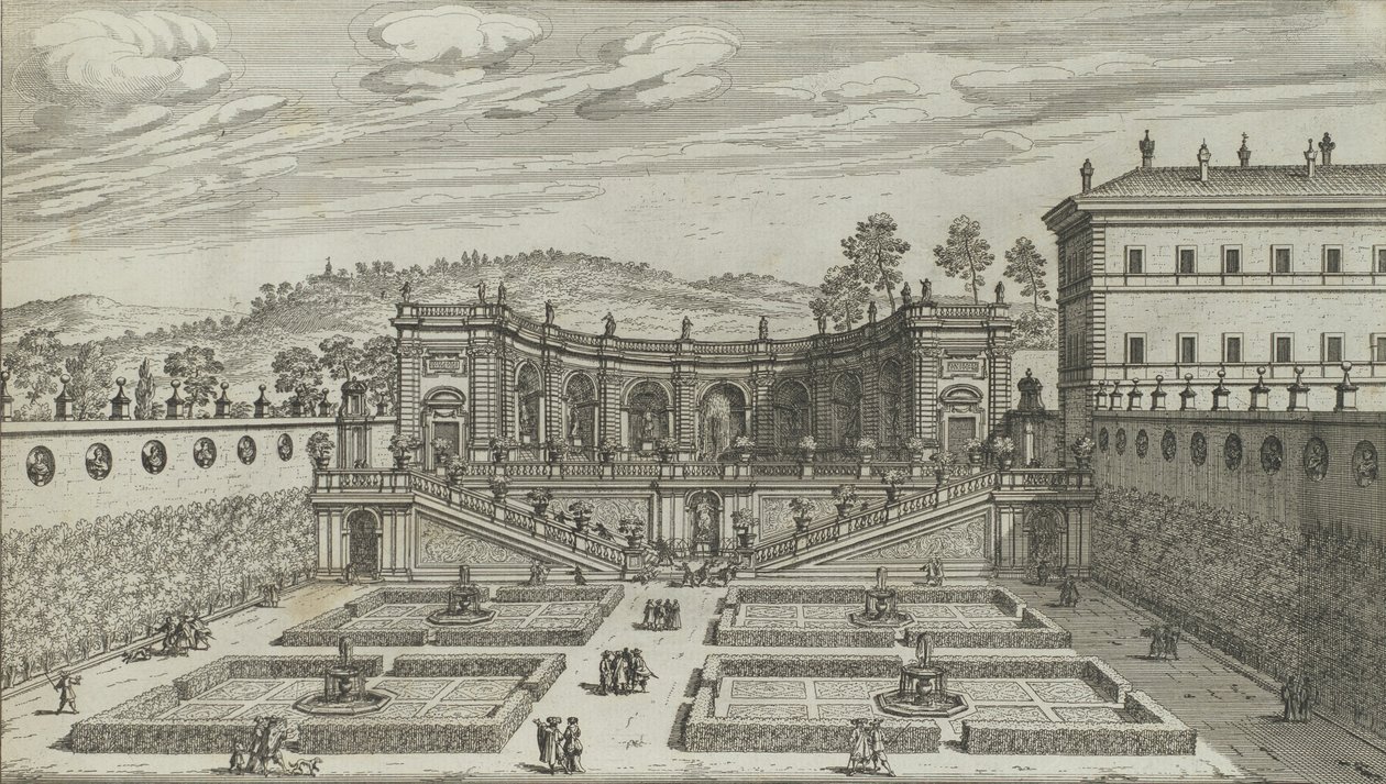 Autre vue en perspective du théâtre et du jardin contigu de Mondragone à Frascati, 1691 ou après - Giovanni Battista Falda