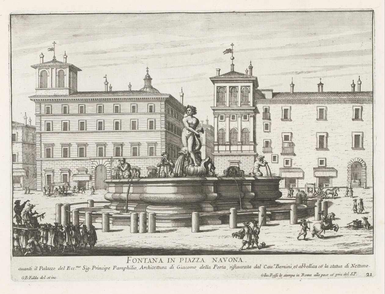 Fontana del Moro sur la Piazza Navona à Rome - Giovanni Battista Falda