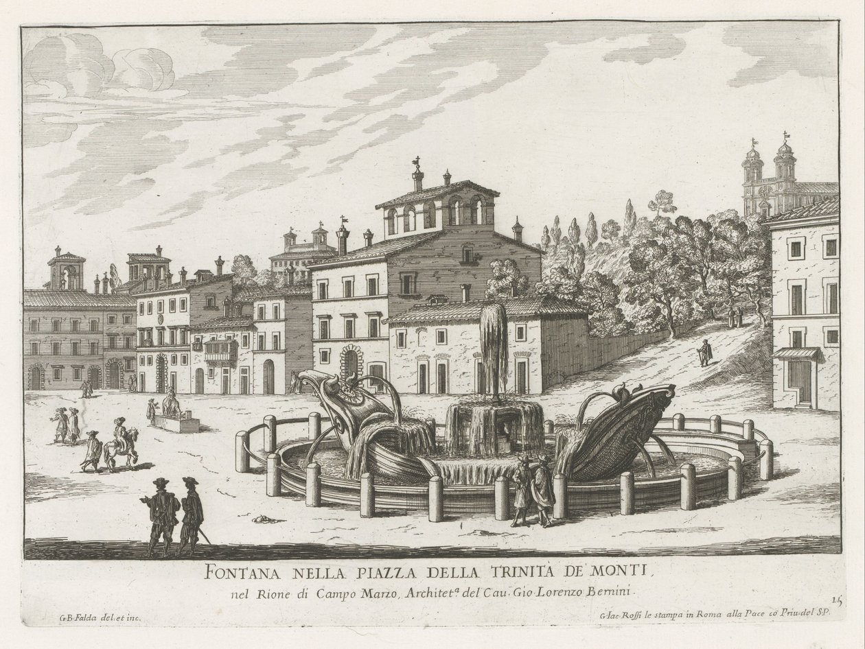 Fontana della Barcaccia sur la Piazza di Spagna à Rome (Fontane di Roma) - Giovanni Battista Falda