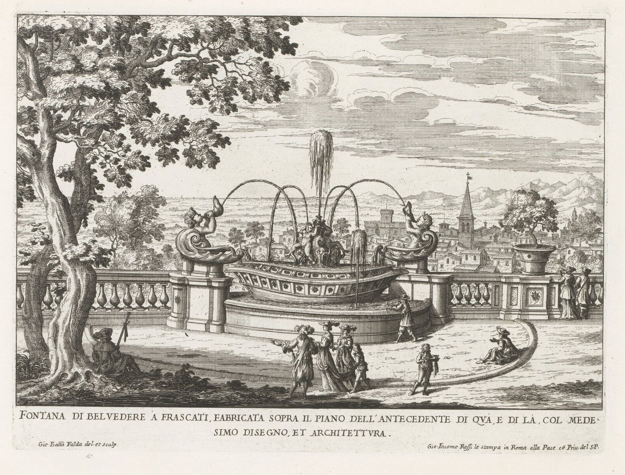 Fontaine dans les jardins de la Villa Aldobrandini à Frascati - Giovanni Battista Falda