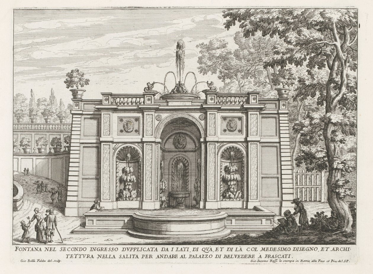 Fontaine dans les jardins de la Villa Aldobrandini à Frascati (Fontane delle ville di Frascati) - Giovanni Battista Falda