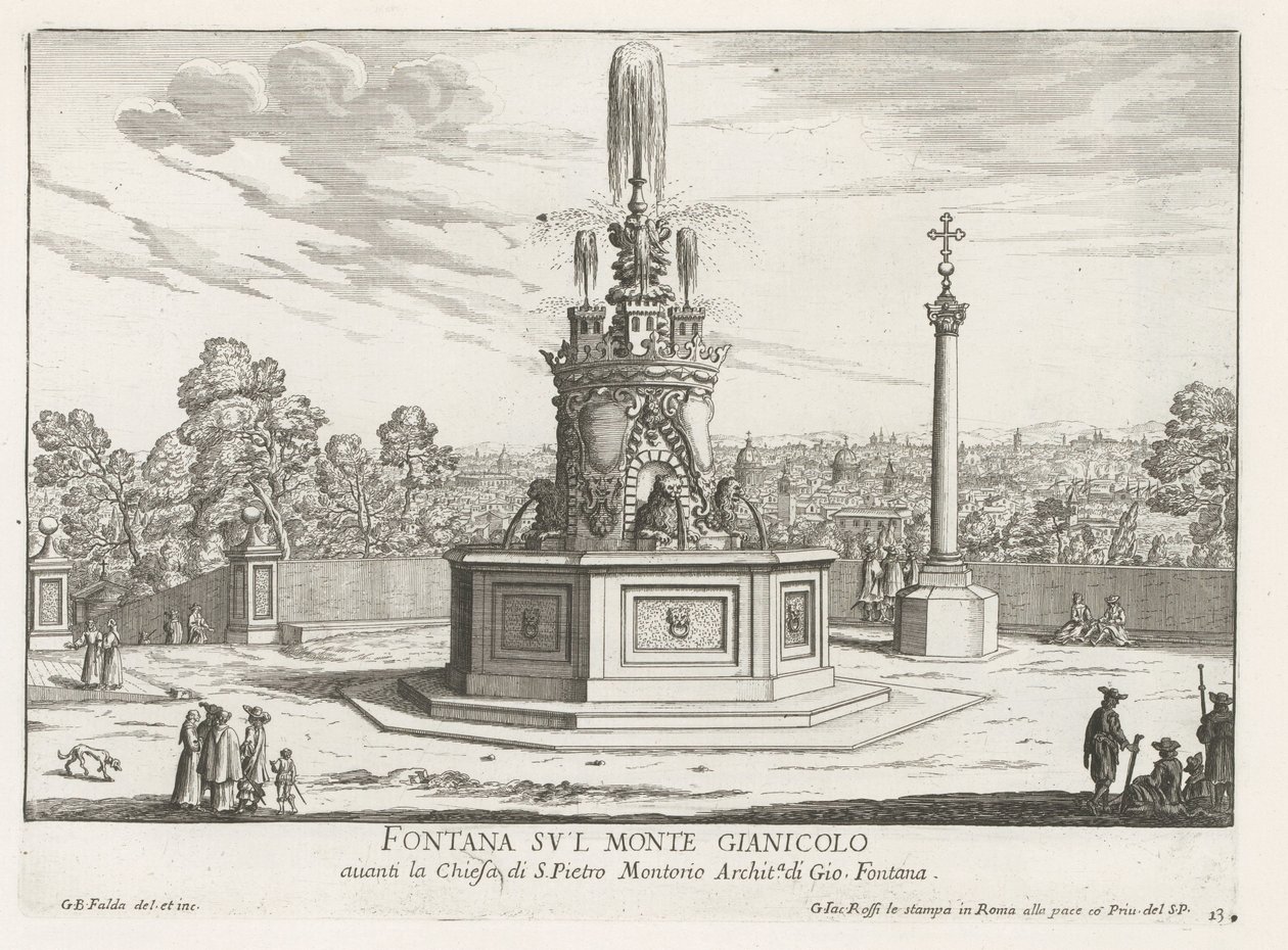 Fontaine sur la Piazza San Pietro in Montorio sur le mont Janicule à Rome - Giovanni Battista Falda