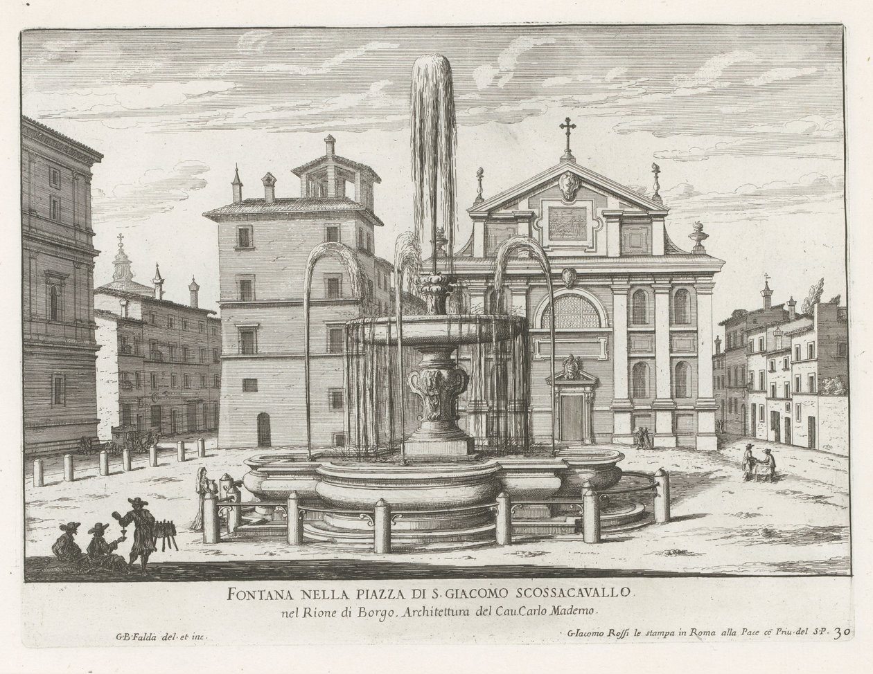 Fontaine sur la Piazza Scossacavalli à Rome - Giovanni Battista Falda