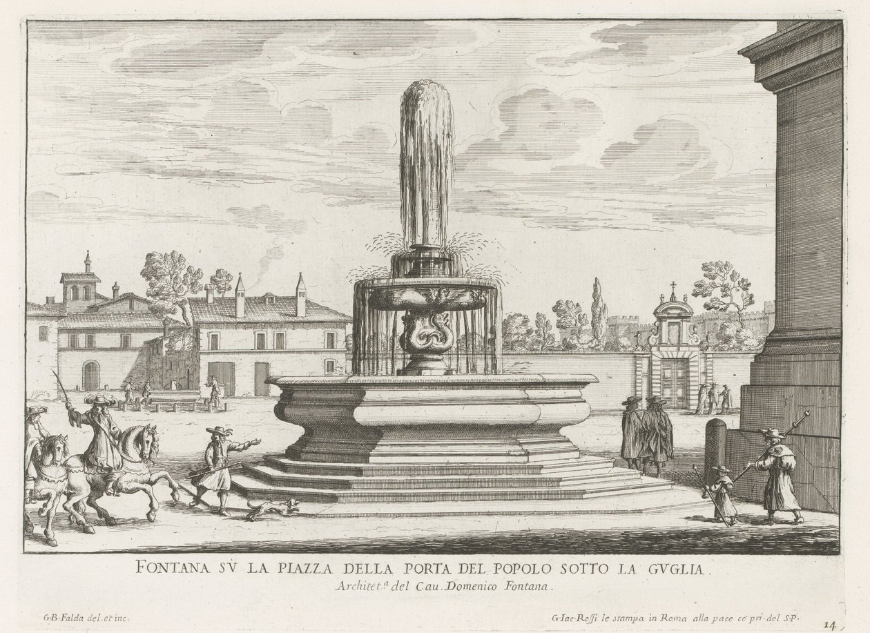 Fontaine sur la Piazza del Popolo à Rome - Giovanni Battista Falda