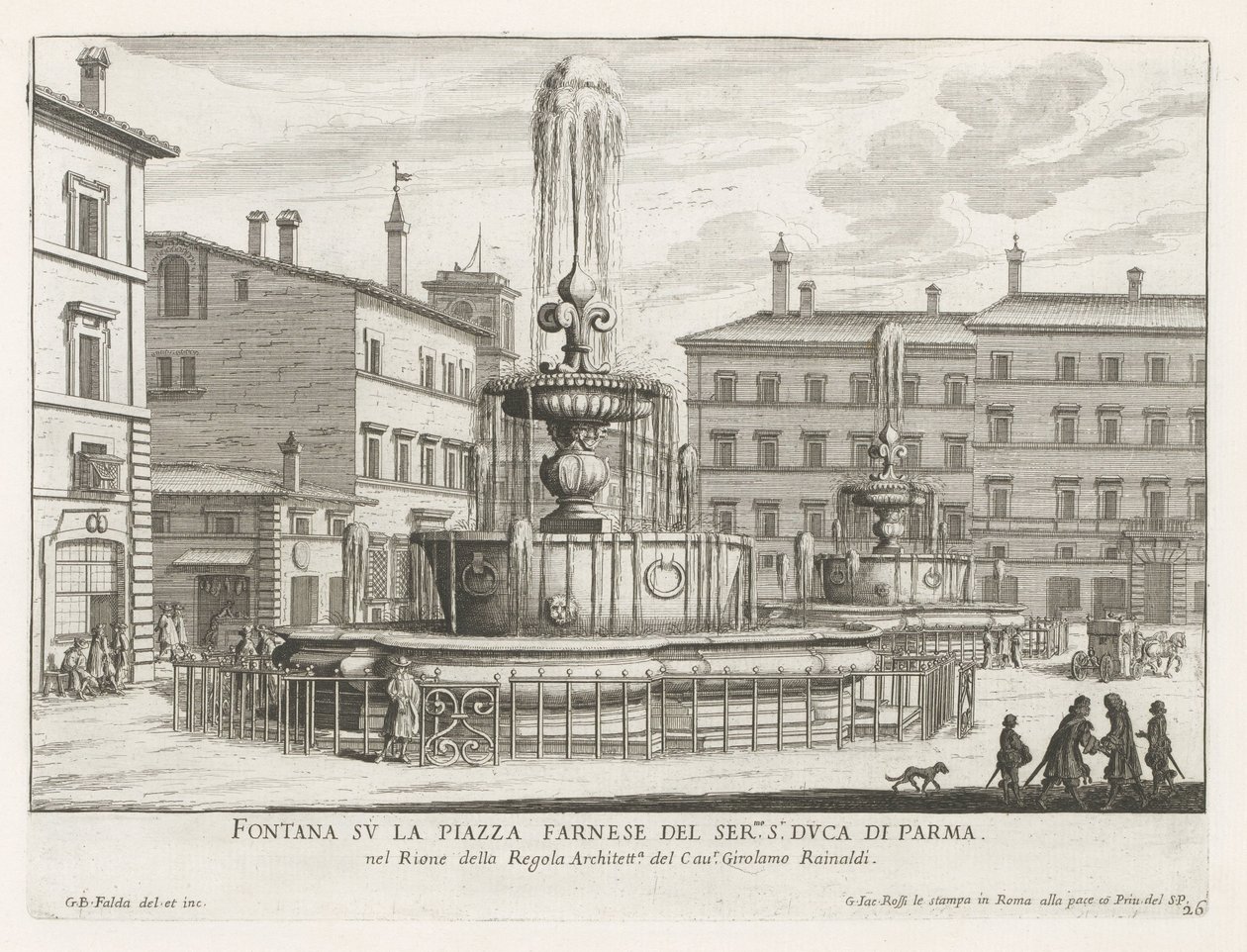 Fontaines sur la Piazza Farnese à Rome - Giovanni Battista Falda