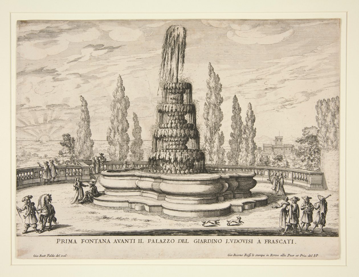 Fontaine dans les jardins du palais Ludovisi à Frascati - Giovanni Battista Falda