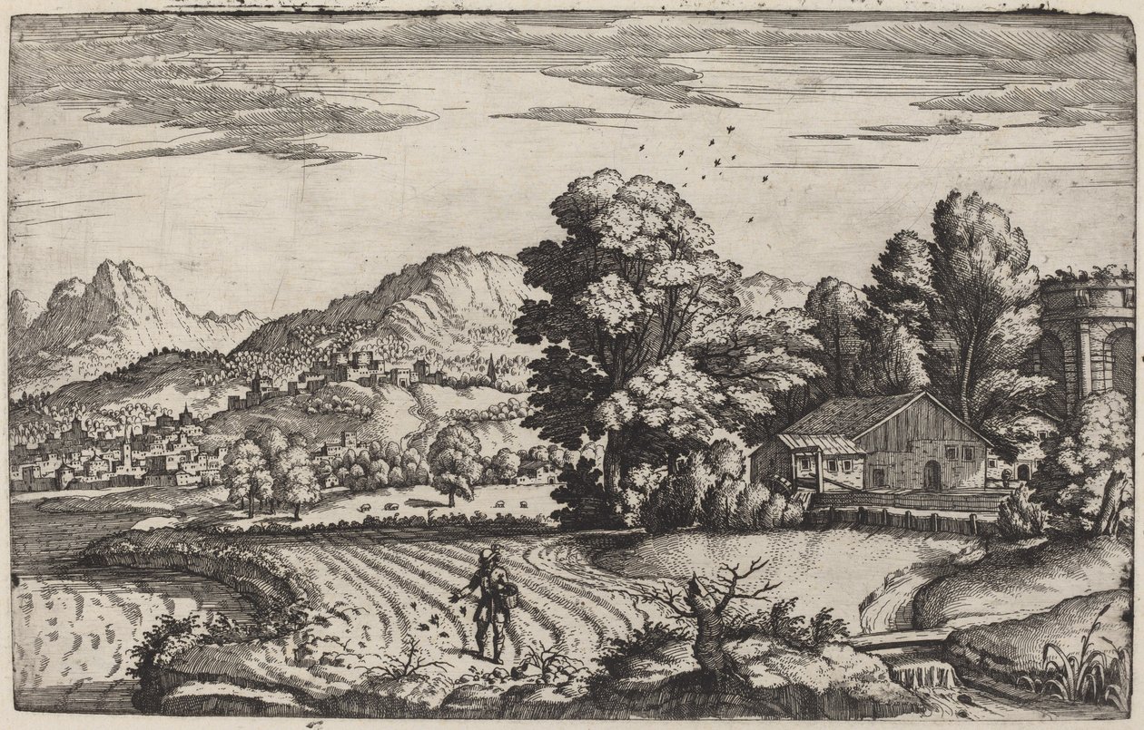 Paysage montagneux avec la parabole du semeur - Giovanni Battista Fontana
