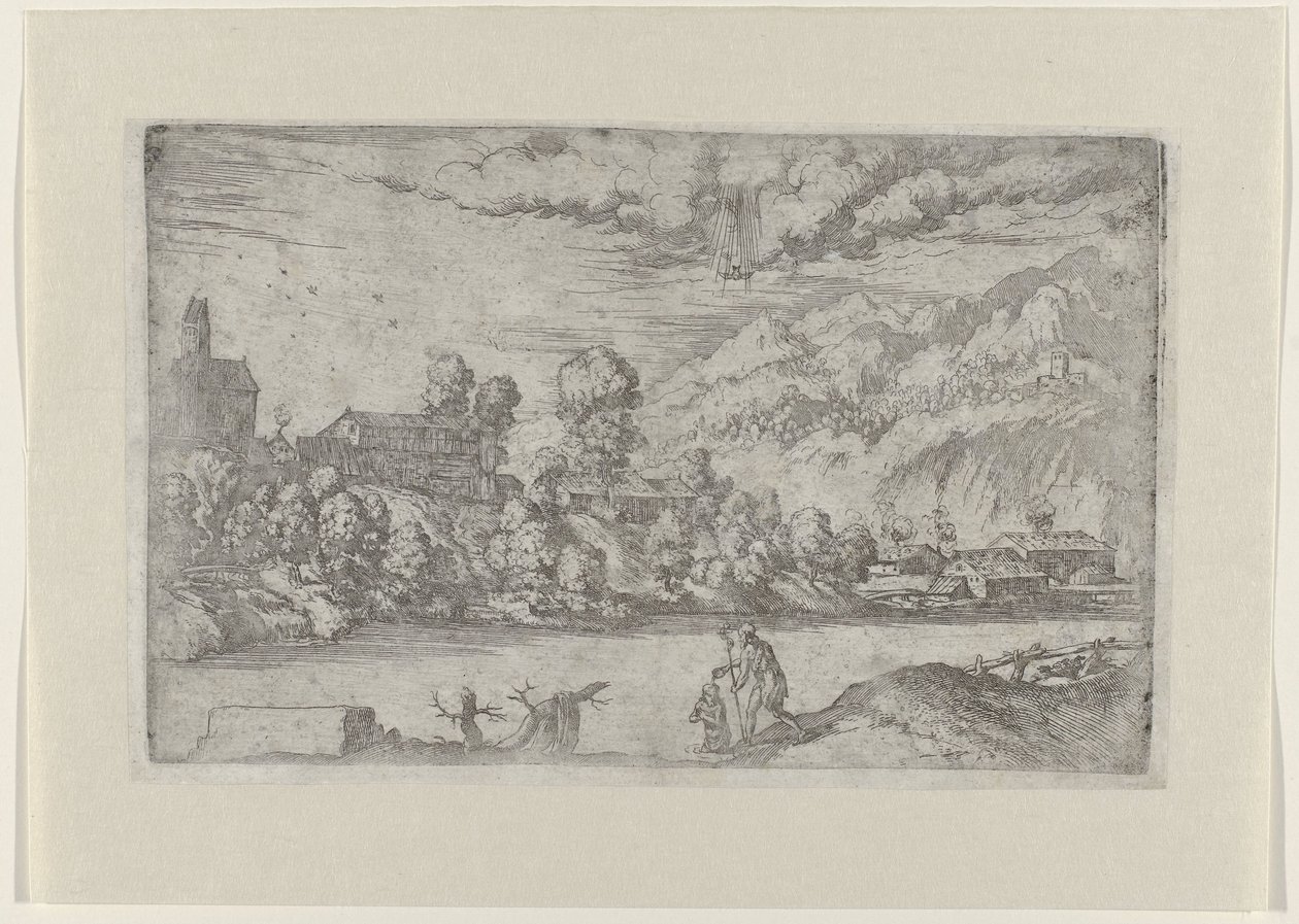 Paysage fluvial avec le baptême du Christ - Giovanni Battista Fontana
