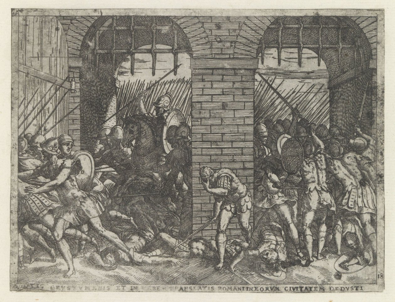 Soldats romains envahissant Crustumerium (série: Vie de Romulus et Remus) - Giovanni Battista Fontana