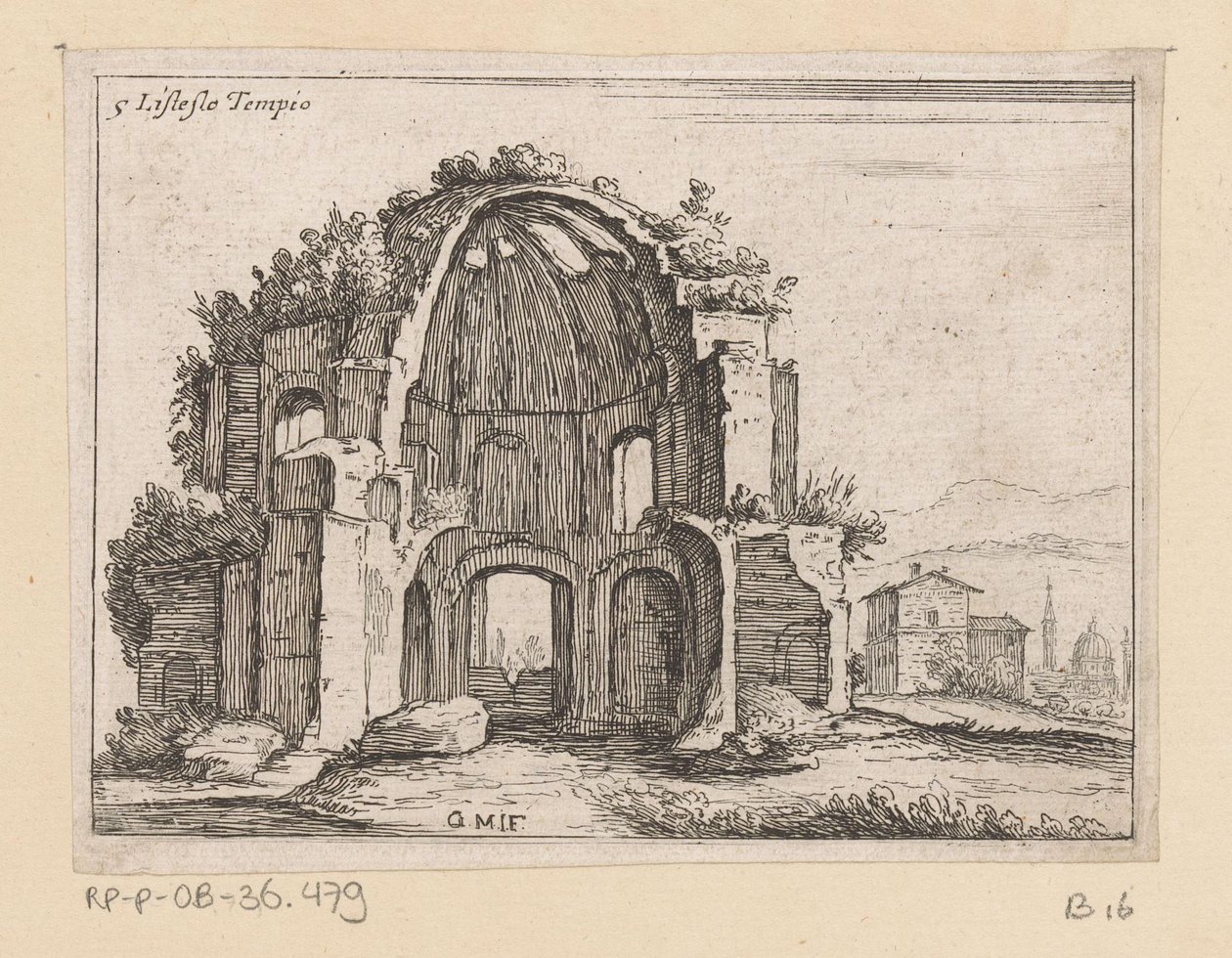 Restes du Temple de Minerva Medica dans un paysage (série Vues de Rome, Alcune vedute et prospettive di luoghi dishabitati di Roma) - Giovanni Battista Mercati