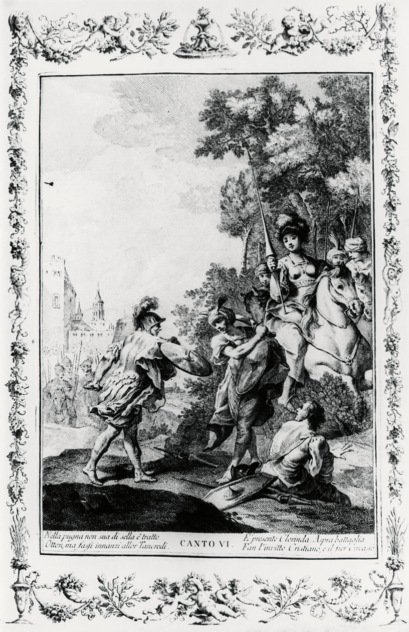 Duel entre Ottone et Tancredi en présence de Clorinda, chant VI, Jérusalem délivrée - Giovanni Battista Piazzetta