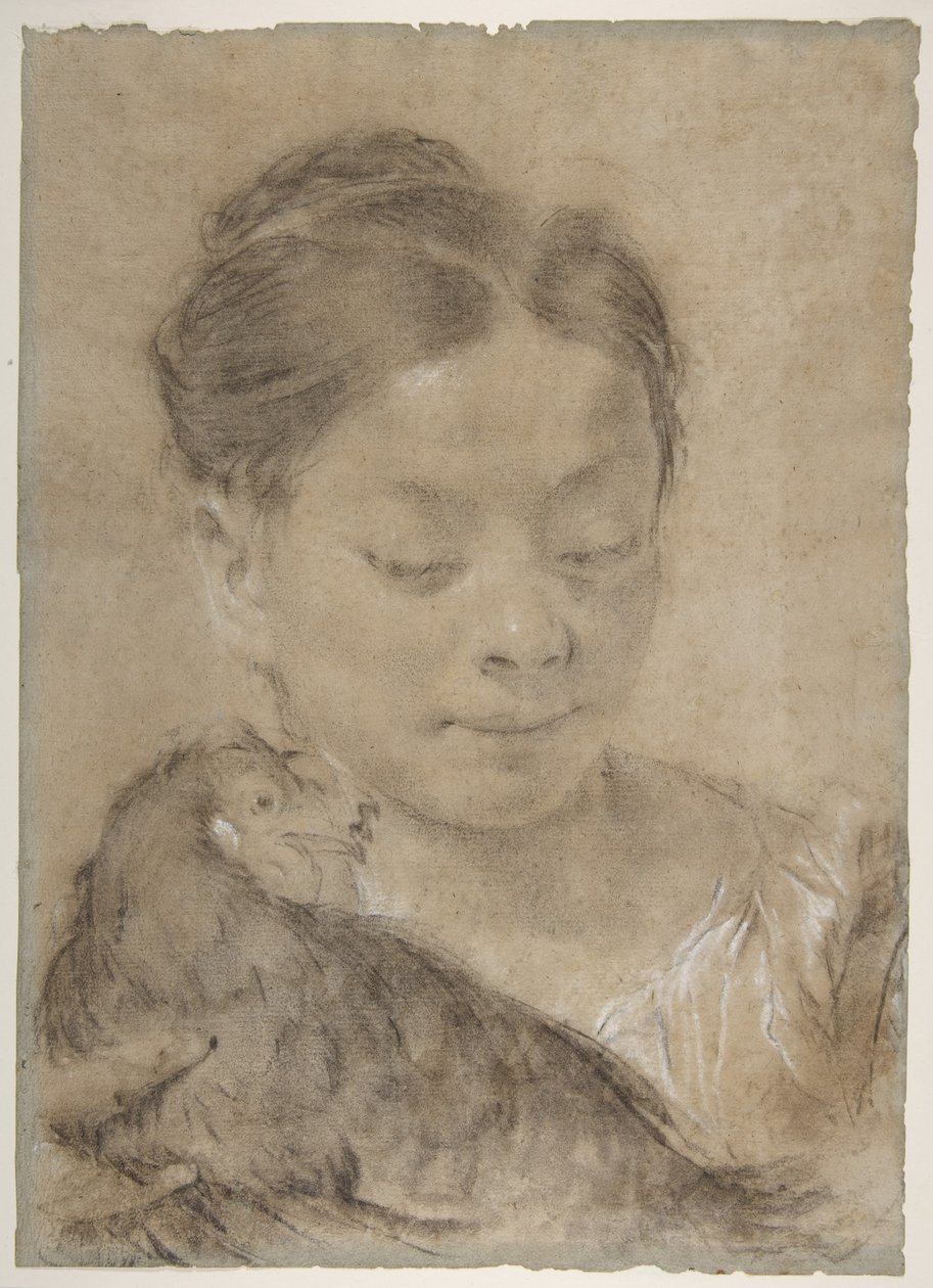 Une fillette avec une poule - Giovanni Battista Piazzetta