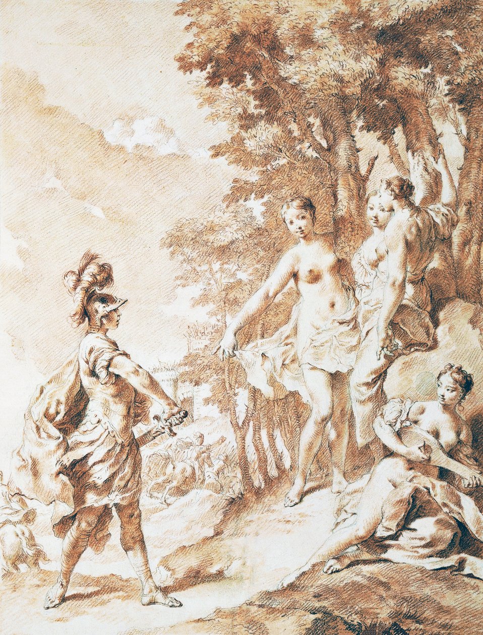 Tancrède au seuil de la forêt enchantée, scène de La Jérusalem délivrée de Torquato Tasso, par Giovanni Battista Piazzetta - Giovanni Battista Piazzetta