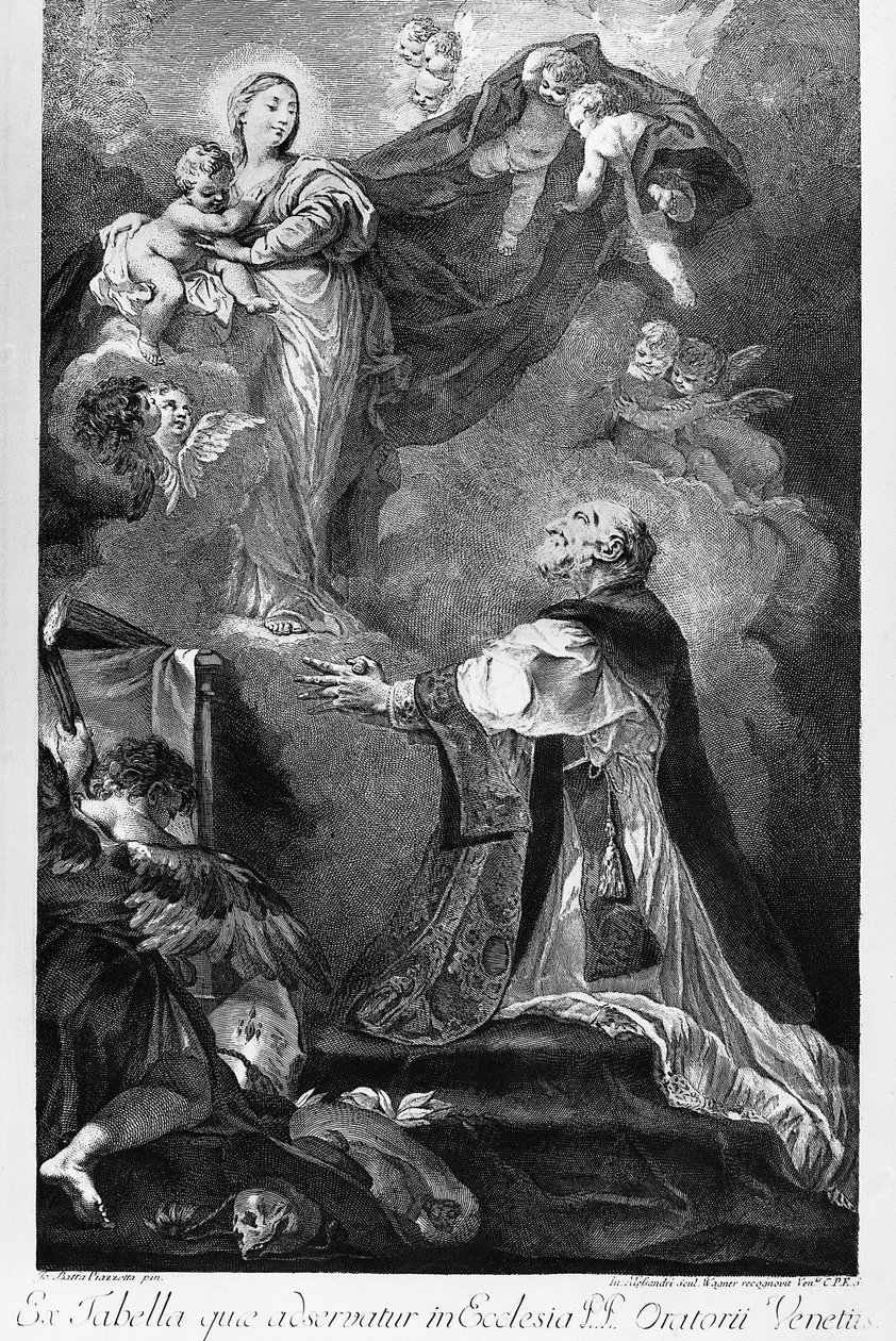 La Vierge apparaissant à Saint Philippe Néri, par Giovanni Battista Piazzetta, gravure par Innocente Alessandri, Italie - Giovanni Battista Piazzetta