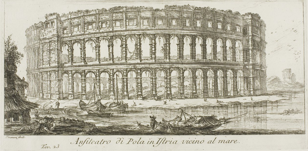 Amphithéâtre de Pula en Istrie près de la mer, planche 23 de Quelques vues d