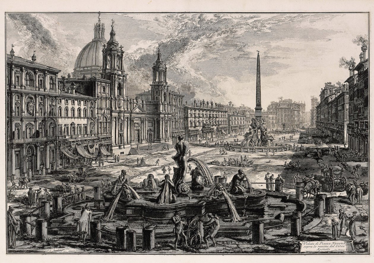 Vue de la Piazza Navona à Rome (tirée de : Vedute di Roma) - Giovanni Battista Piranesi