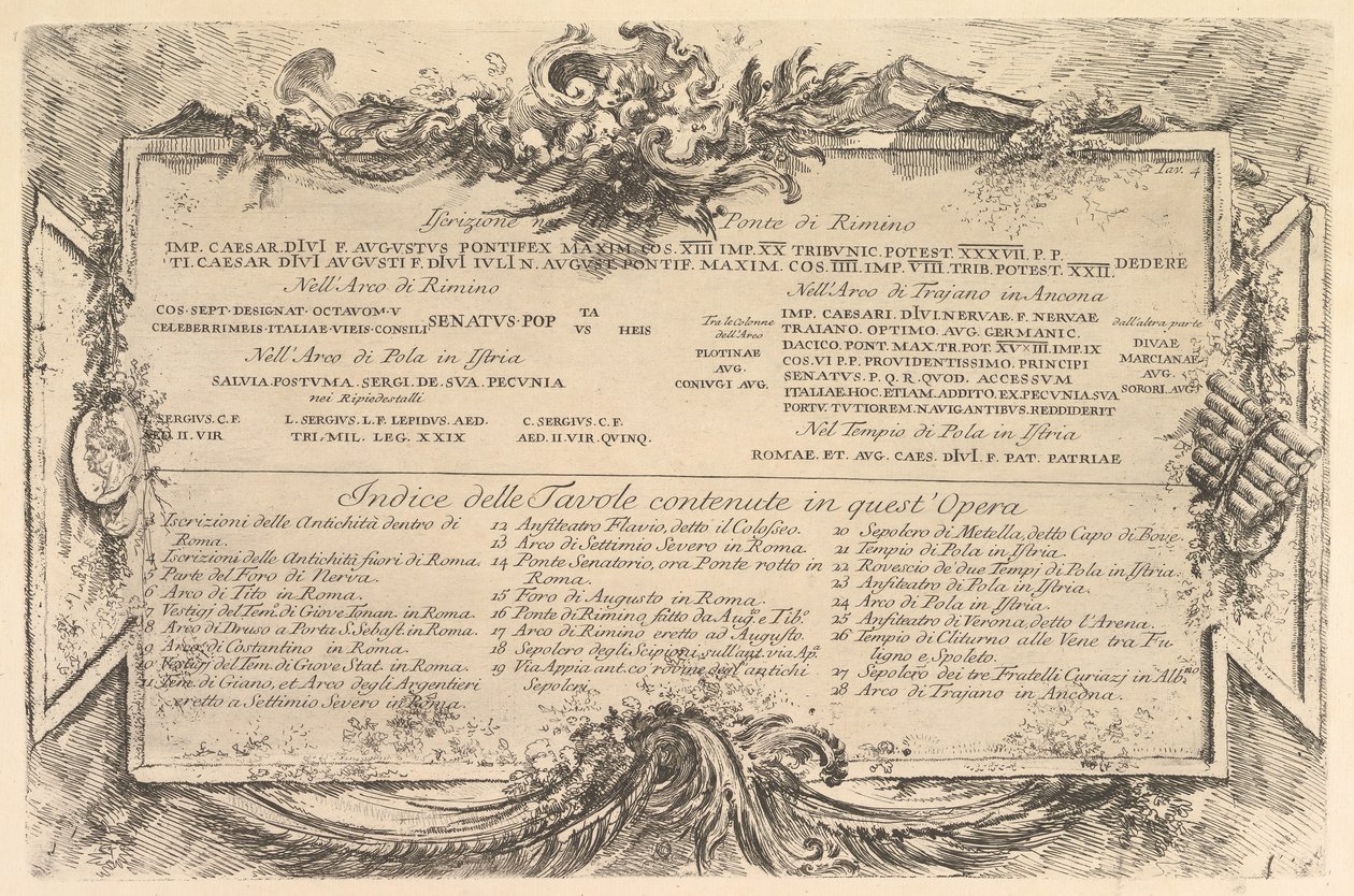 Début Inscription sur le côté du Pont de Rimino, ca. 1748 - Giovanni Battista Piranesi