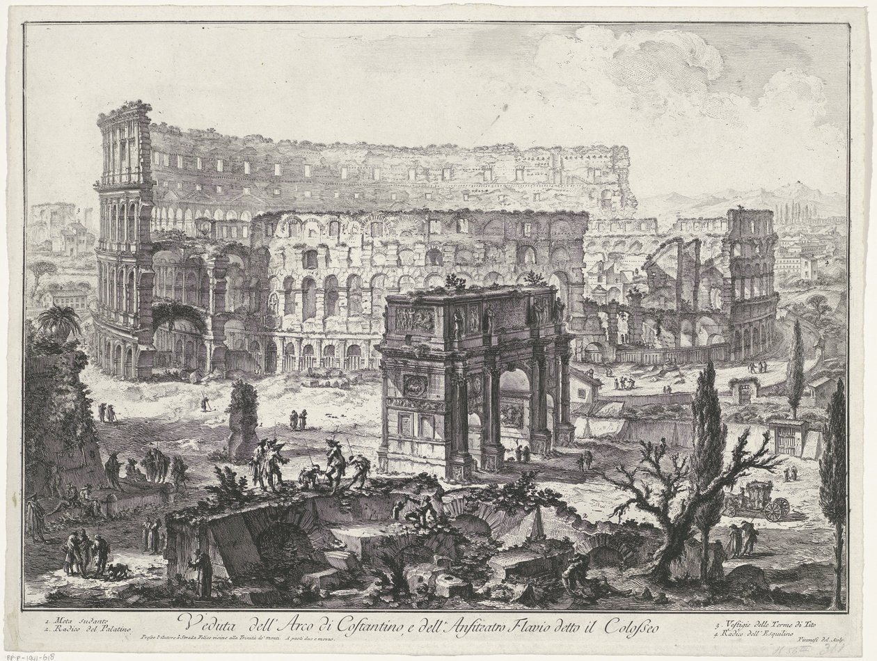 Arc de Constantin et Colisée à Rome (Vedute di Roma disegnate ed incise da Giambattista Piranesi) - Giovanni Battista Piranesi