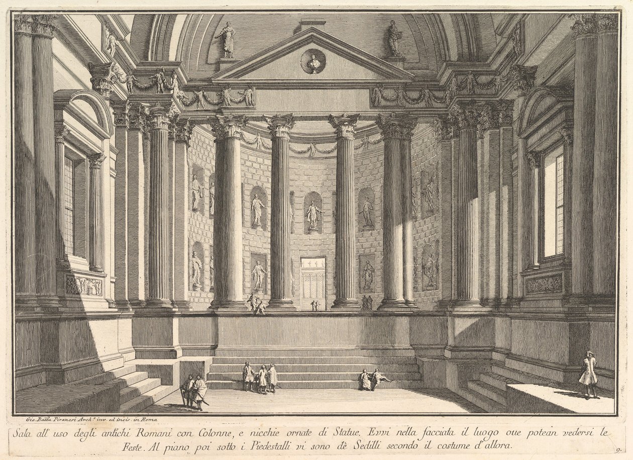 Salle colonnadée selon la coutume des anciens Romains, et niches ornées de..., vers 1750 - Giovanni Battista Piranesi