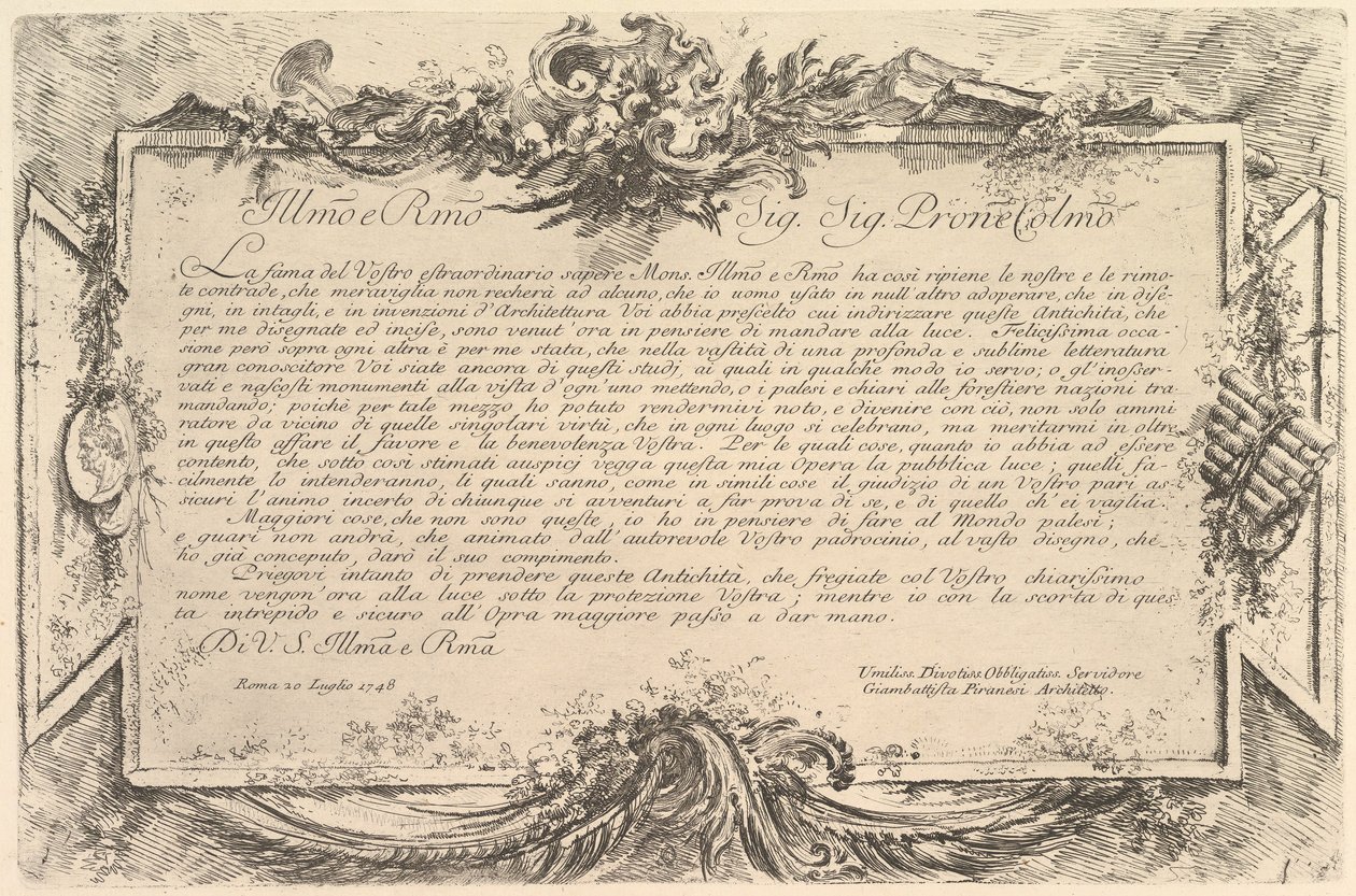 Dédicace à Giovanni Bottari, vers 1748 - Giovanni Battista Piranesi