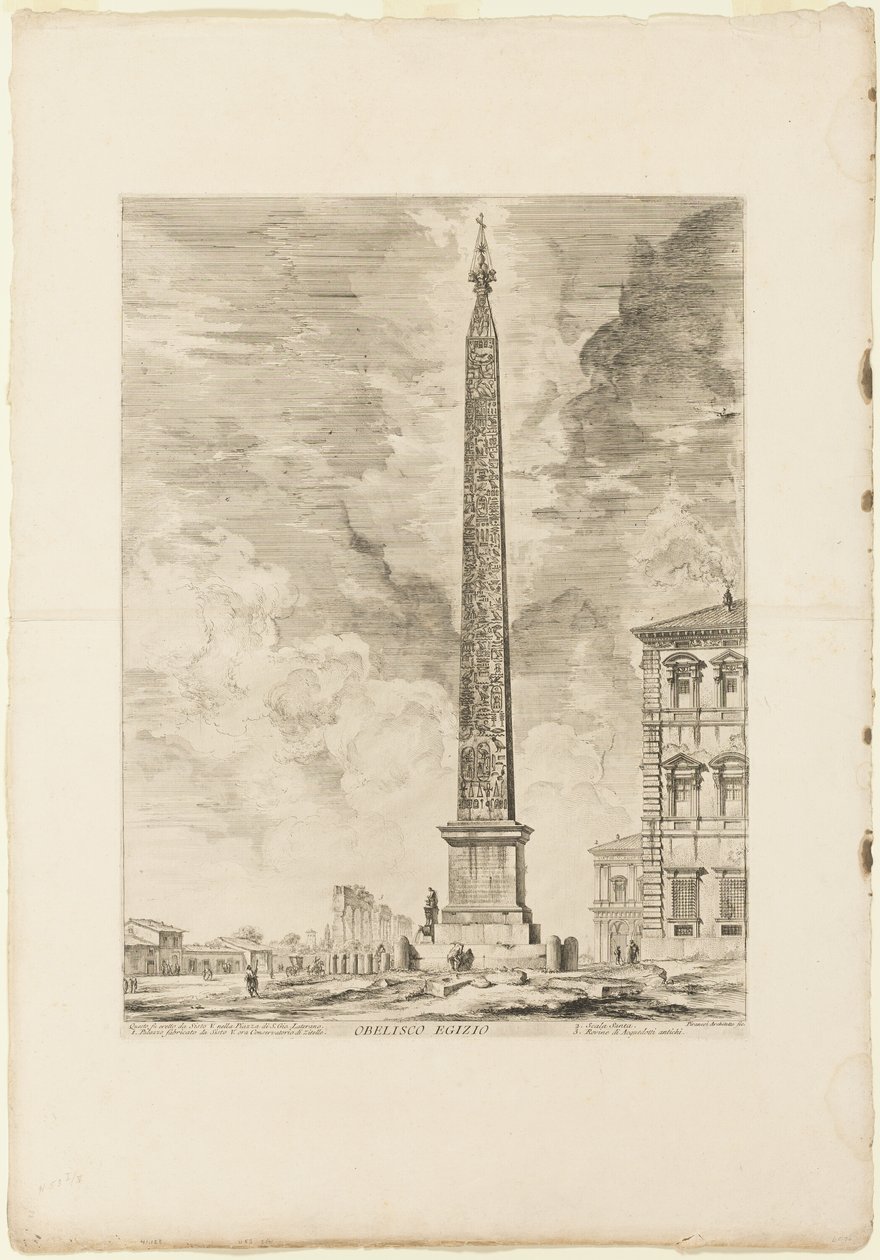 Obélisque Égyptien. Érigé par le Pape Sixte V sur la Piazza de Saint-Jean-de-Latran, des Vues de Rome - Giovanni Battista Piranesi