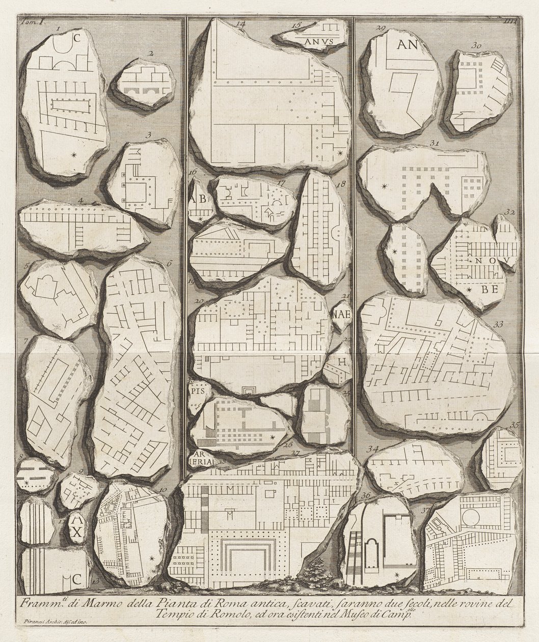 Fragments de marbre du plan de la Rome antique - Giovanni Battista Piranesi