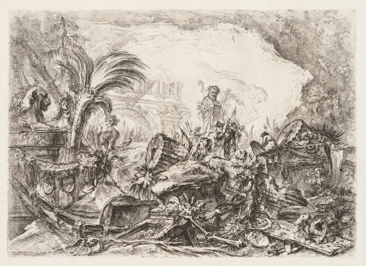 Groteschi : Ruines avec une statue de faune et une colonne tombée - Giovanni Battista Piranesi