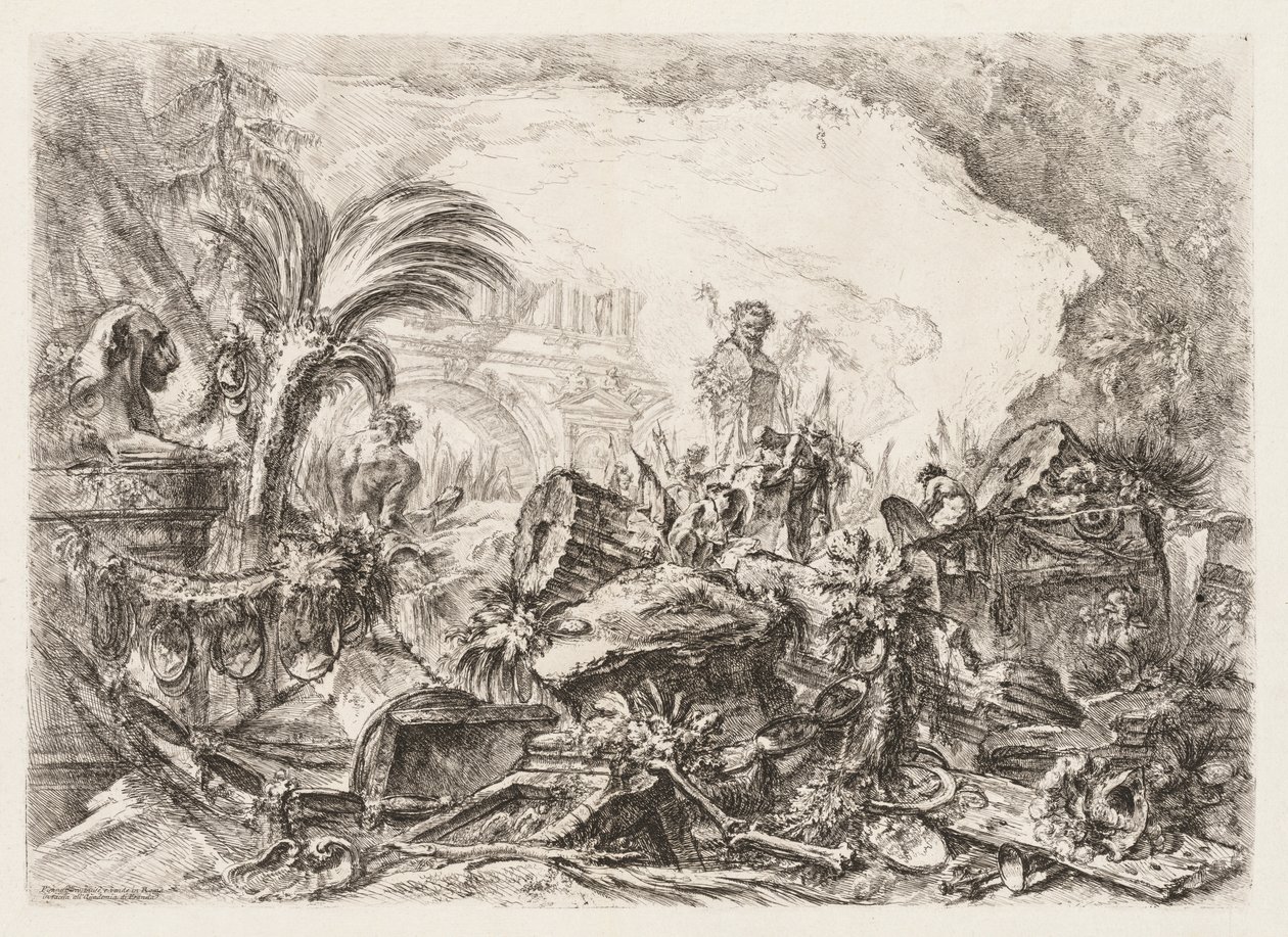 Groteschi : Ruines avec une statue d