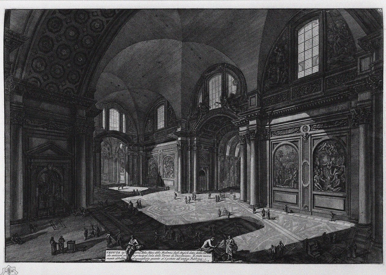 Intérieur de la basilique de Santa Maria degli Angeli anciens thermes de Dioclétien, entre 1765 et 1775 - Giovanni Battista Piranesi