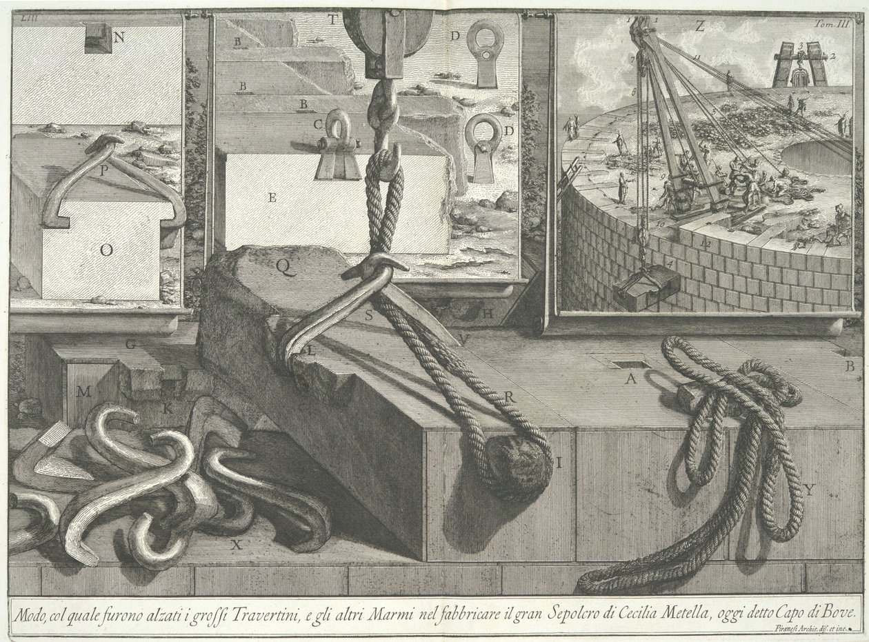 Moyens par lesquels les grands blocs de travertin et de marbre étaient soulevés..., 1756-57 - Giovanni Battista Piranesi