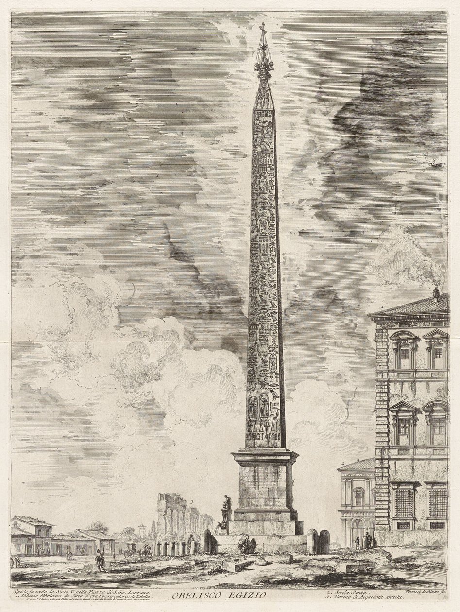 Obélisque égyptien. Celui-ci fut érigé par le pape Sixte V sur la Piazza di S. Gio. Laterano, tiré de Vedute di Roma (Vues de Rome) - Giovanni Battista Piranesi