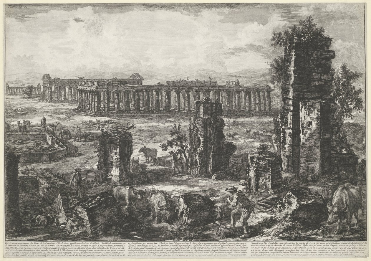 Ancien mur de la ville et temples à Paestum - Giovanni Battista Piranesi