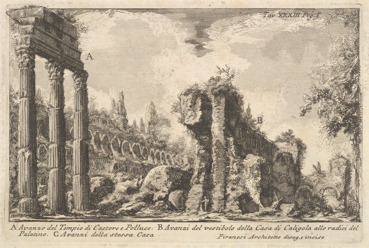 Vestiges du temple de Castor et Pollux, 18ème siècle - Giovanni Battista Piranesi