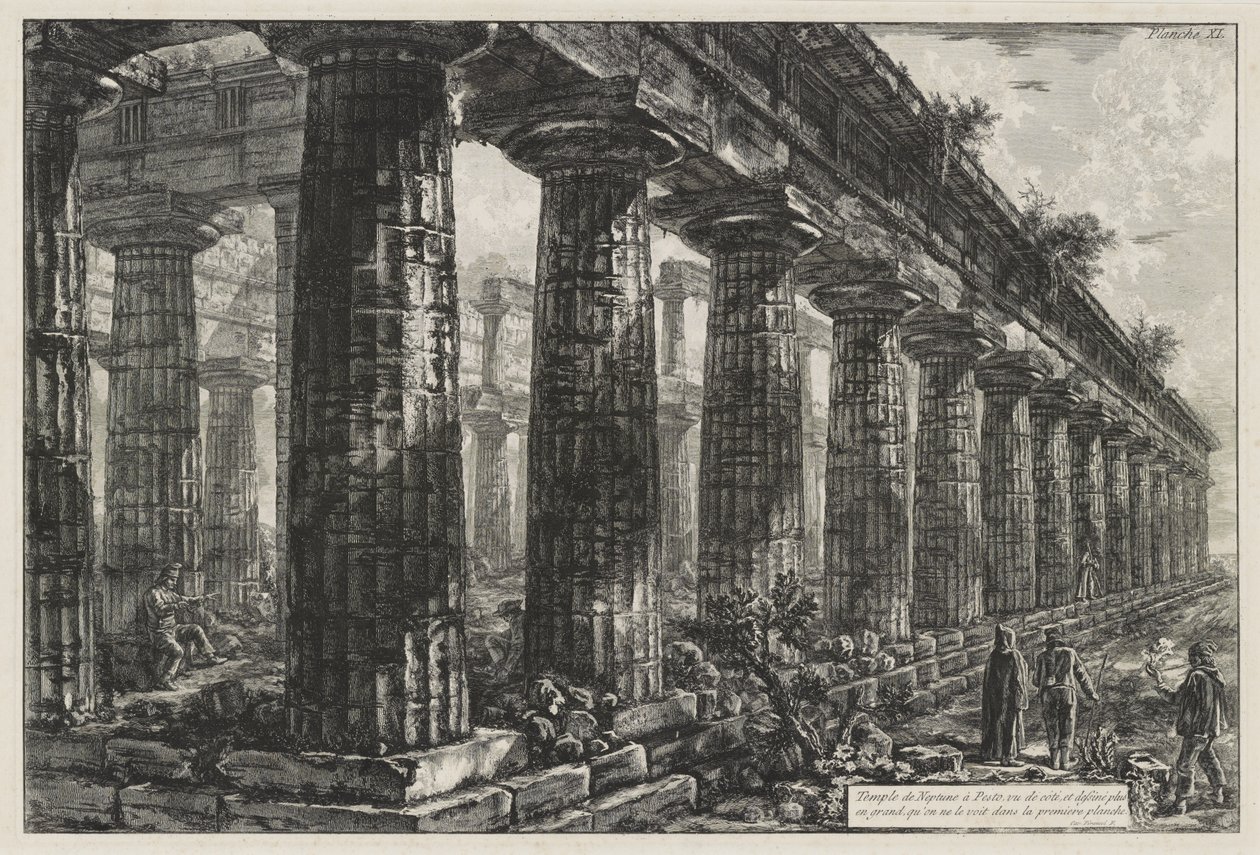 Temple de Neptune à Paestum, vu de côté et dessiné plus en grand qu