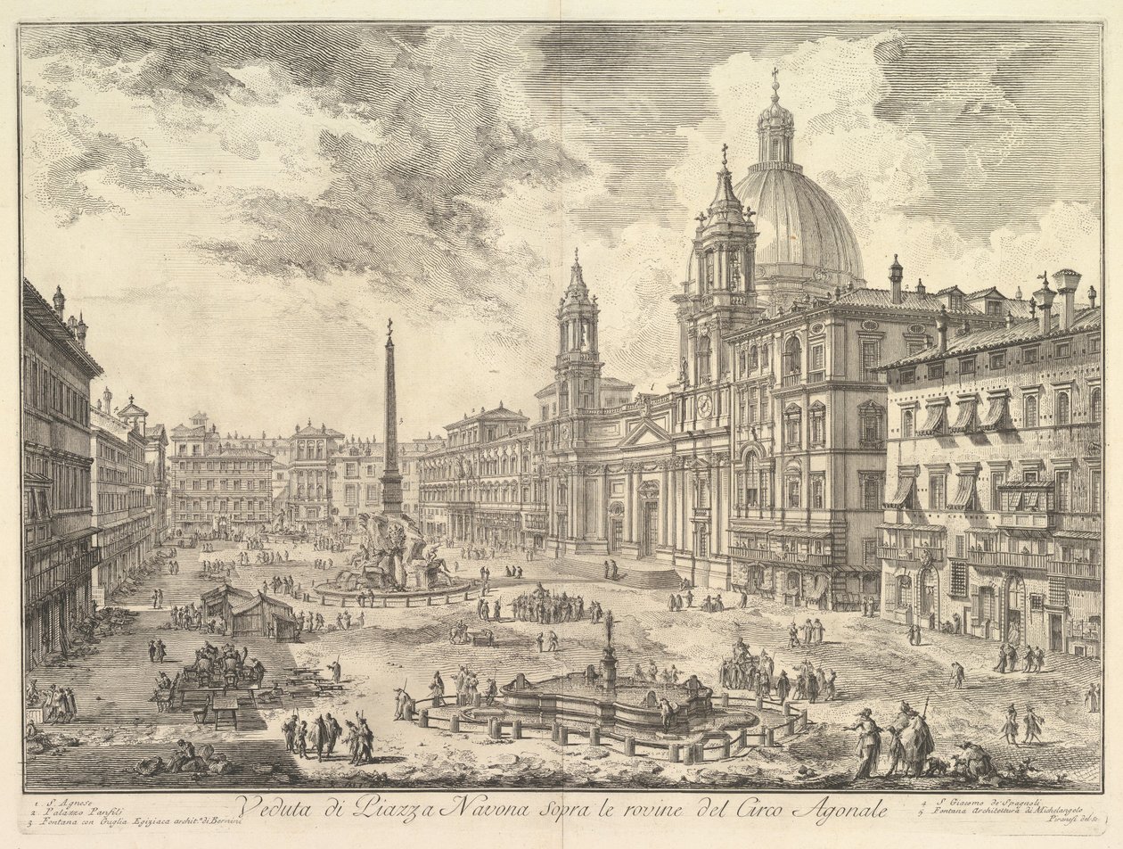 La piazza Navona, Rome, au-dessus des ruines du cirque de Domitien, l