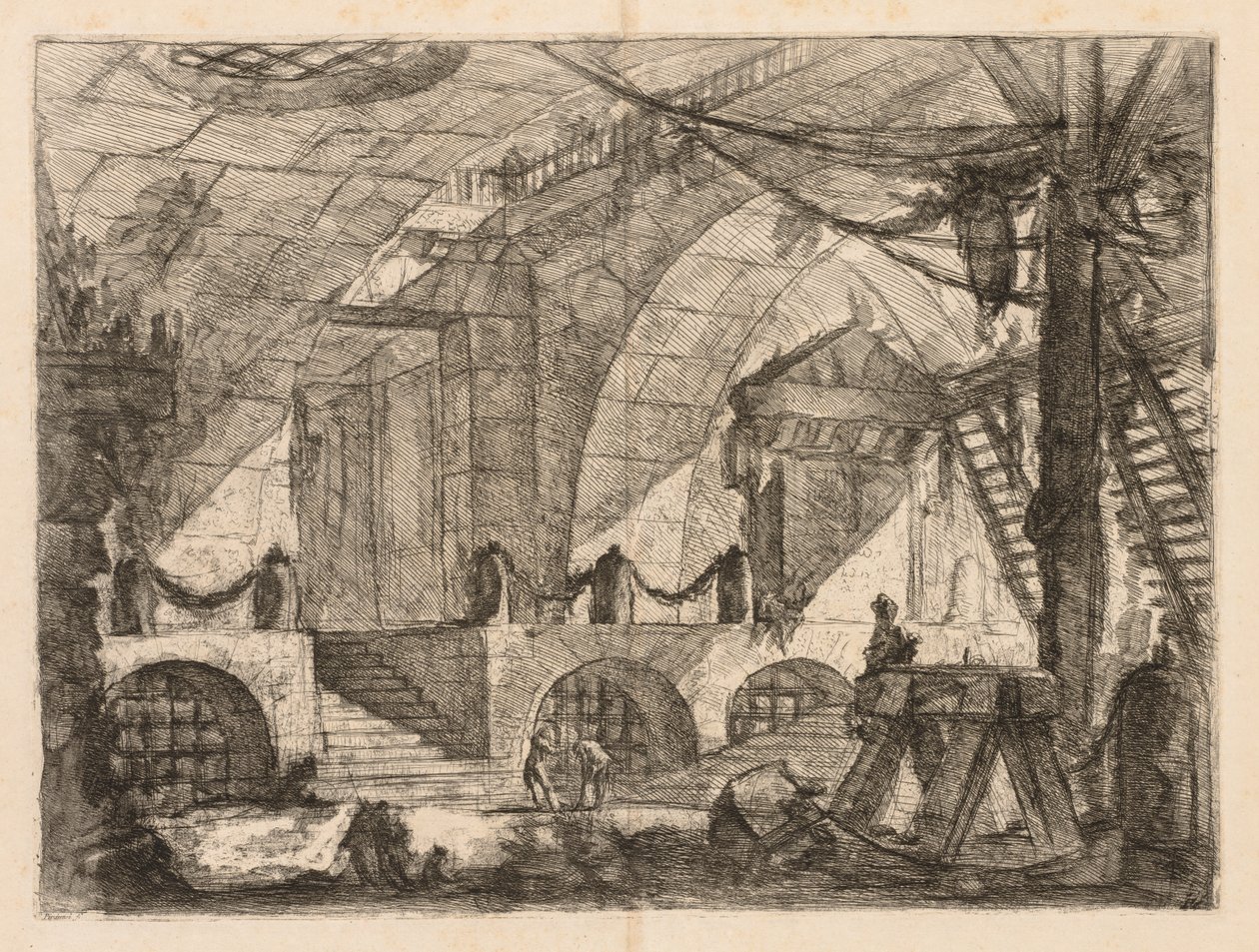 Les Prisons : Une chambre voûtée avec des poteaux et des chaînes, 1745-1750 - Giovanni Battista Piranesi