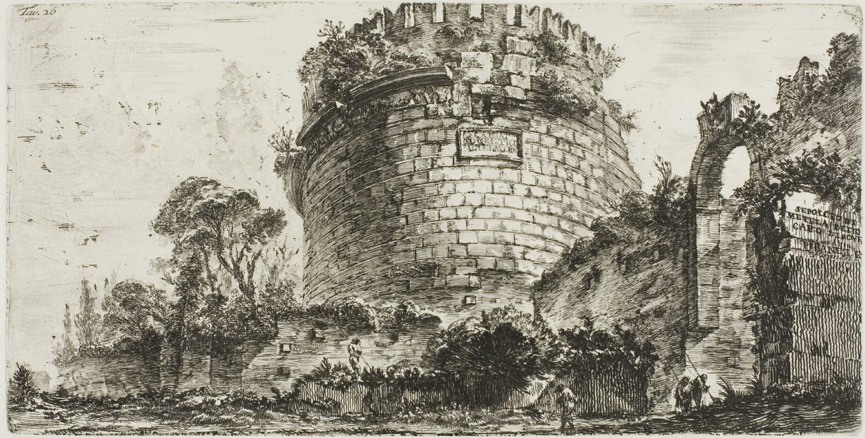 Tombe de Caecilia Metella appelée Capo di Bove [Tête de bœuf], planche vingt de Quelques vues des arcs de triomphe et autres monuments - Giovanni Battista Piranesi