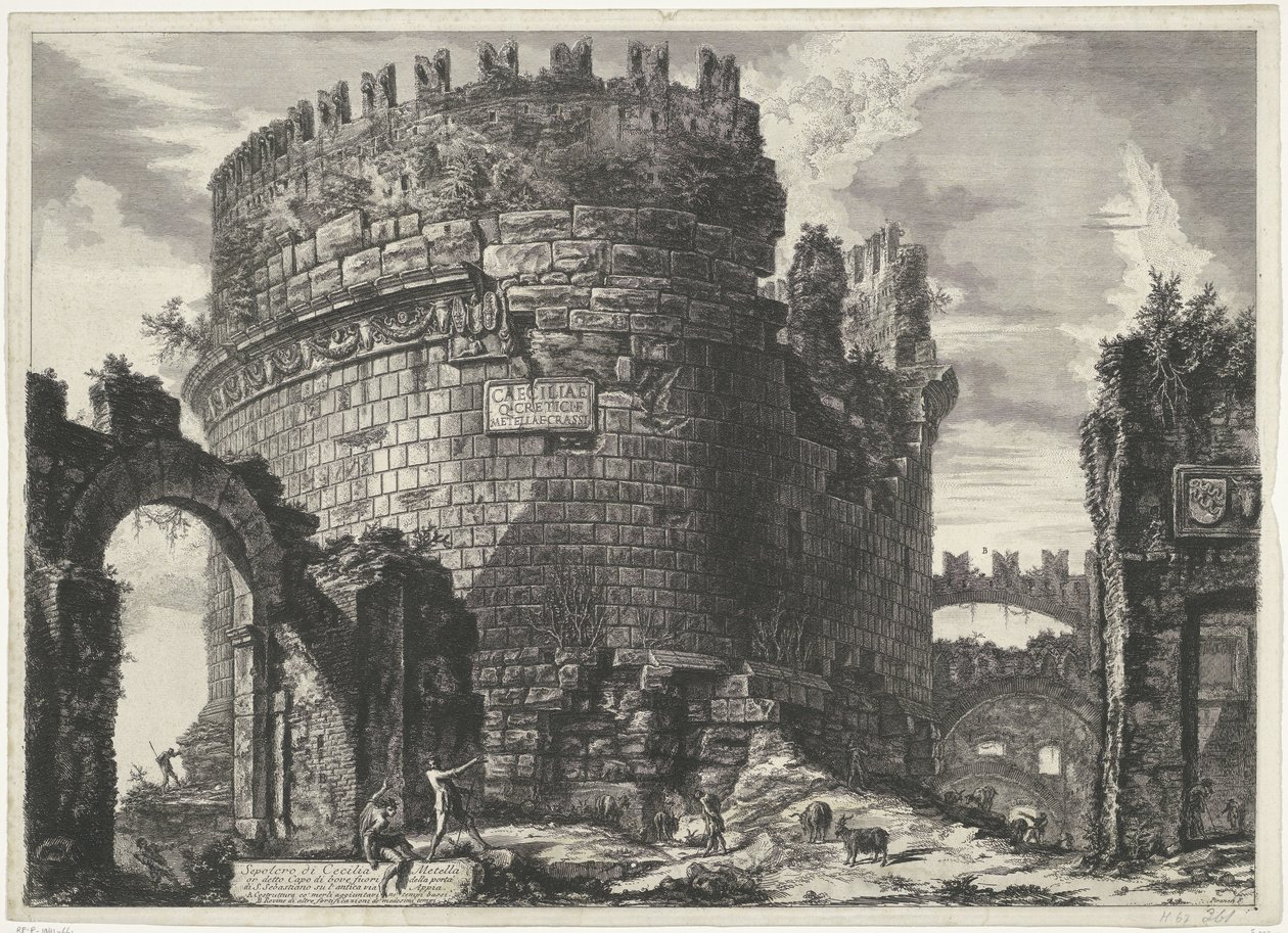 Tombe de Caecilia Metella à Rome (Vedute di Roma disegnate ed incise da Giambattista Piranesi architetto Veneziano) - Giovanni Battista Piranesi