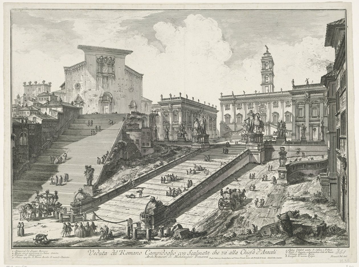 Escaliers vers la Piazza del Campidoglio et la Santa Maria in Aracoeli à Rome (Veduta del Romano Campidoglio con Scalinata che va alla Chiesa d