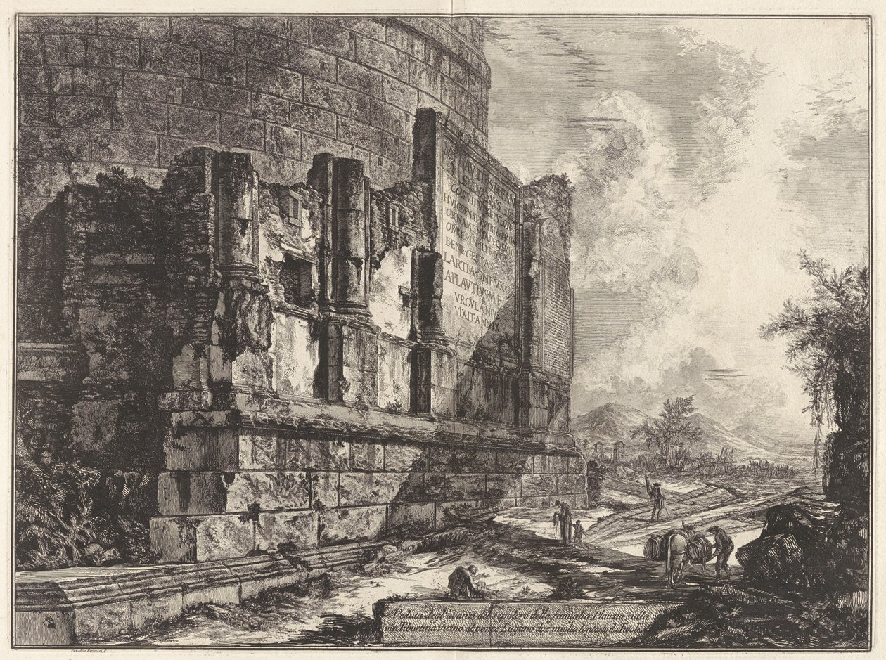 Vue des vestiges du tombeau de la famille Plautia sur la Via Tiburtina près du Ponte Lugano, à deux milles de Tivoli, de Vedute di - Giovanni Battista Piranesi