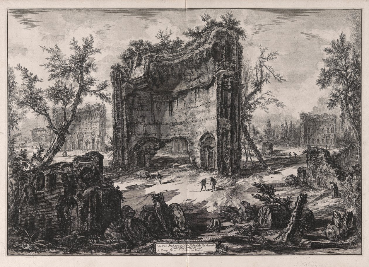 Vue des restes des bâtiments du deuxième étage des Thermes de Titus, de Vedute di Roma - Giovanni Battista Piranesi