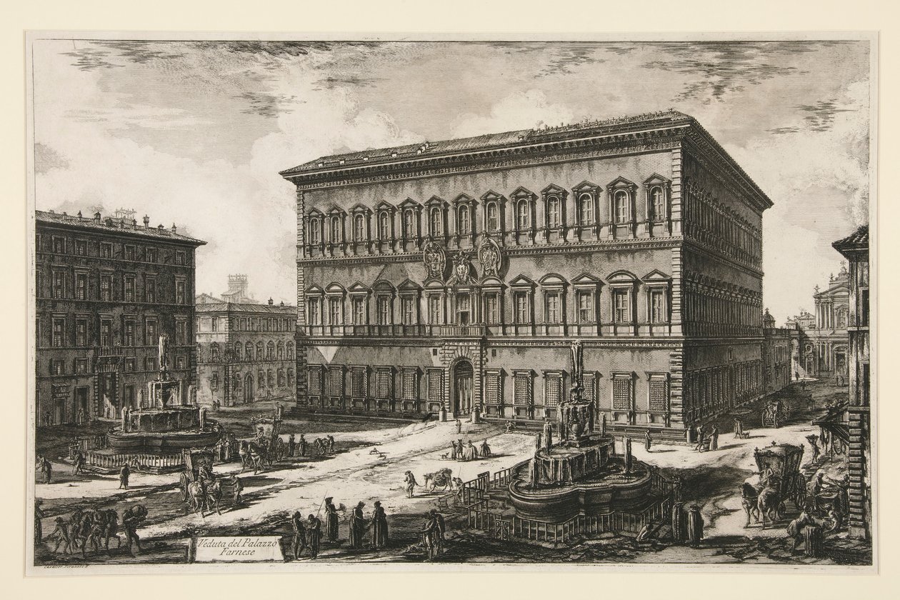 Vue du Palais Farnèse, de Vedute di Roma - Giovanni-Battista Piranesi