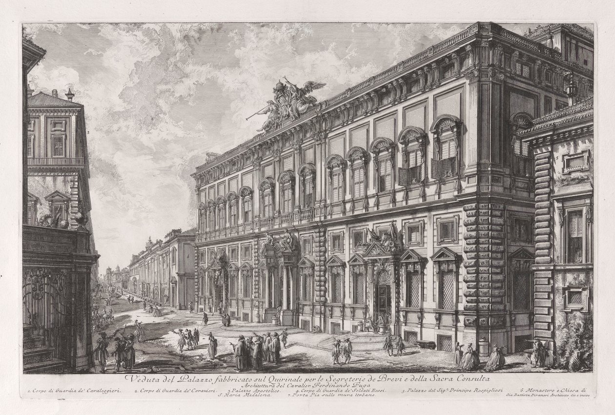 Veduta del Palazzo fabbricato sul Quirinale per le Segreteria de Brevi et della Sacra Consulta (Vue du Palais construit sur le Quirinal pour le Secrétaire des Brefs et le Conseil Sacré), de Vedute di Roma - Giovanni Battista Piranesi