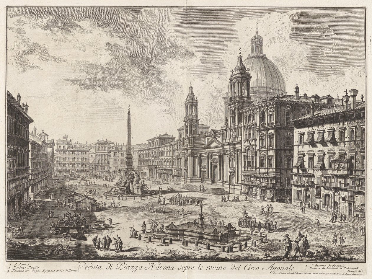 Vue de la Piazza Navona au-dessus des ruines du Cirque de Domitien, de Vedute di Roma (Vues de Rome) - Giovanni Battista Piranesi
