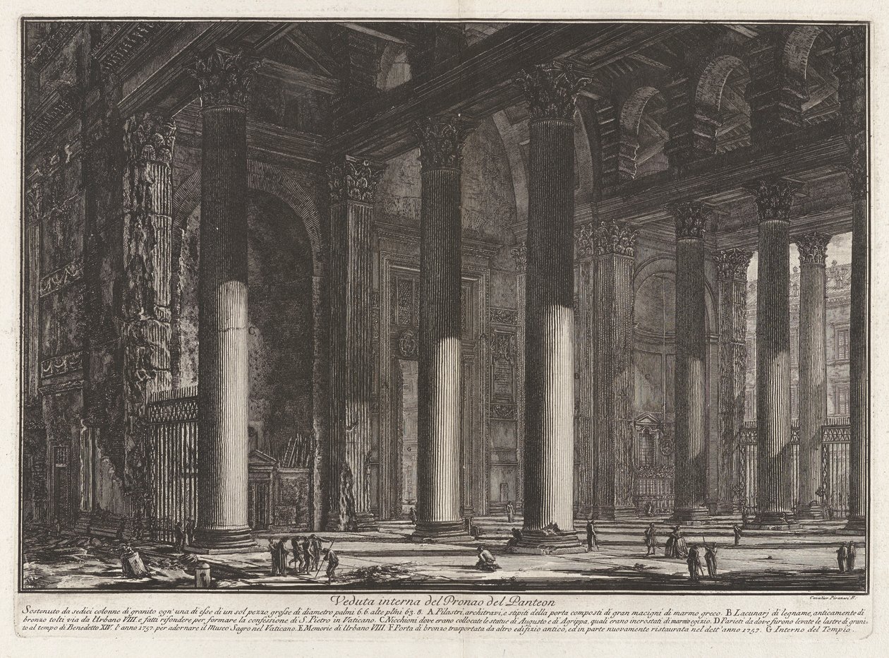 Vue intérieure du Pronaos du Panthéon, de Vedute di Roma - Giovanni Battista Piranesi